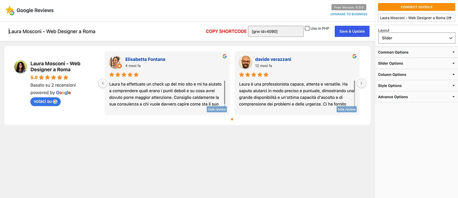 Come inserire le recensioni di google sul sito web - Plugin Rich Showcase for Google Reviews