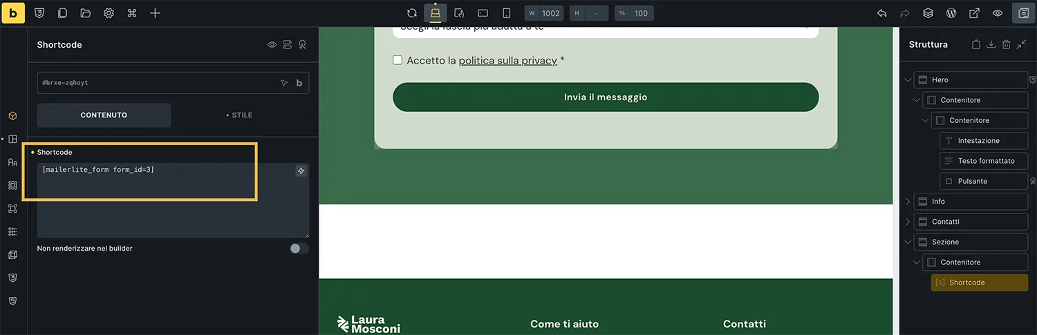 Mailerlite Wordpress - Inserire shortcode plugin ufficiale